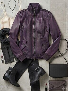 S.W.O.R.D 6.6.44 London Purple Genuine Leather Moto Bomber Jacket